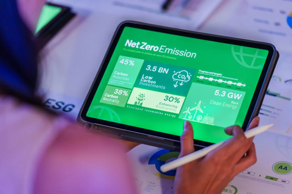 environmental transaction screens reporting net zero emission
