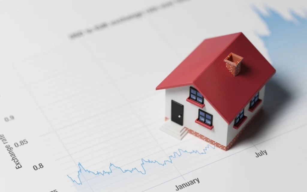 a house miniature on a graph to depict low-risk property